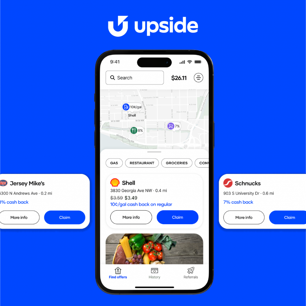 Get cashback when you pump gas with Upside.