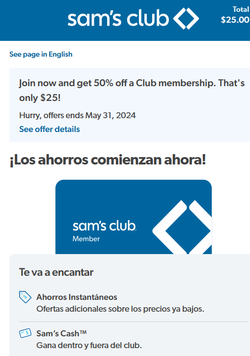 Sam's Club membership offer for only $25
